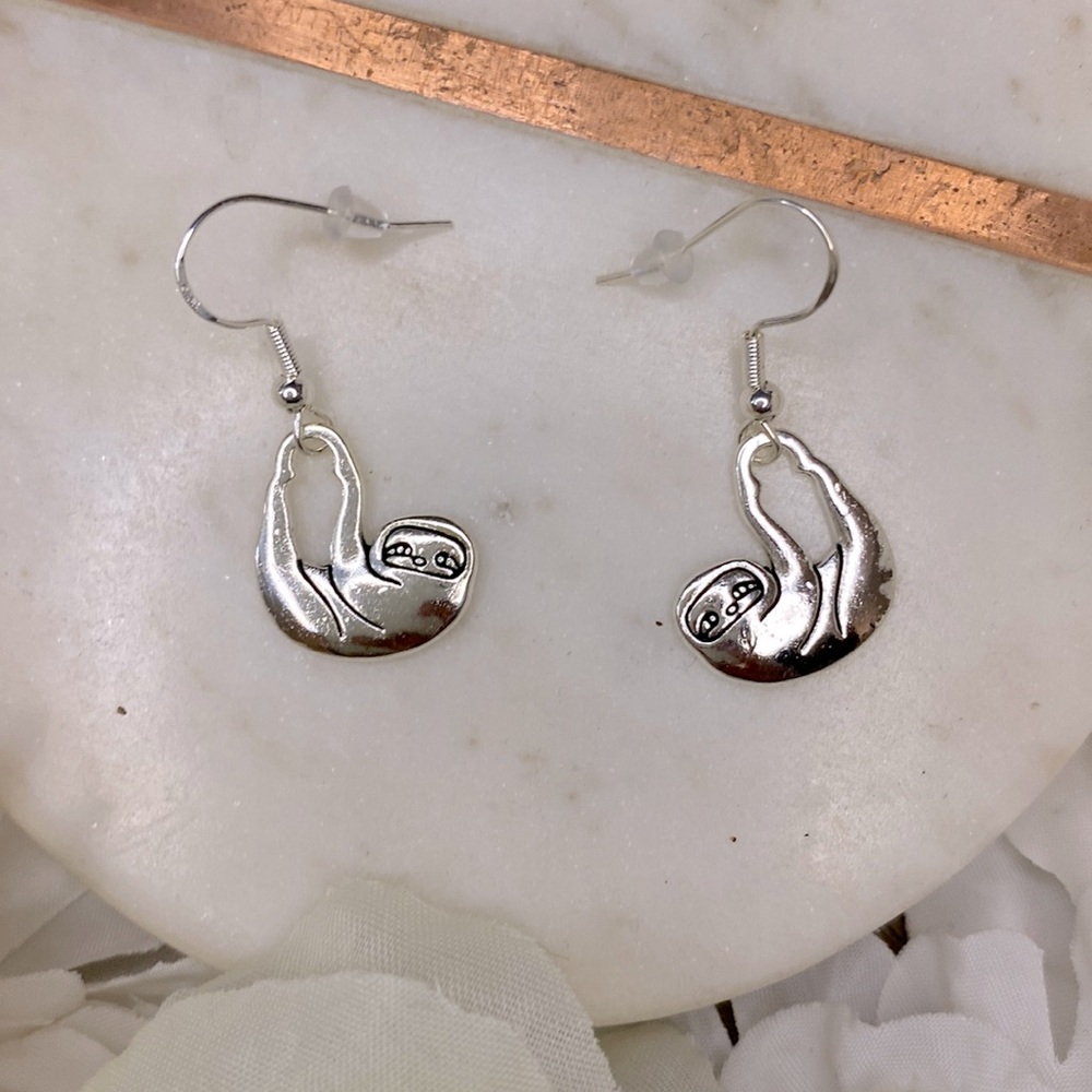 Sloth earrings made with .925 Sterling Silver ear wire hooks NWT